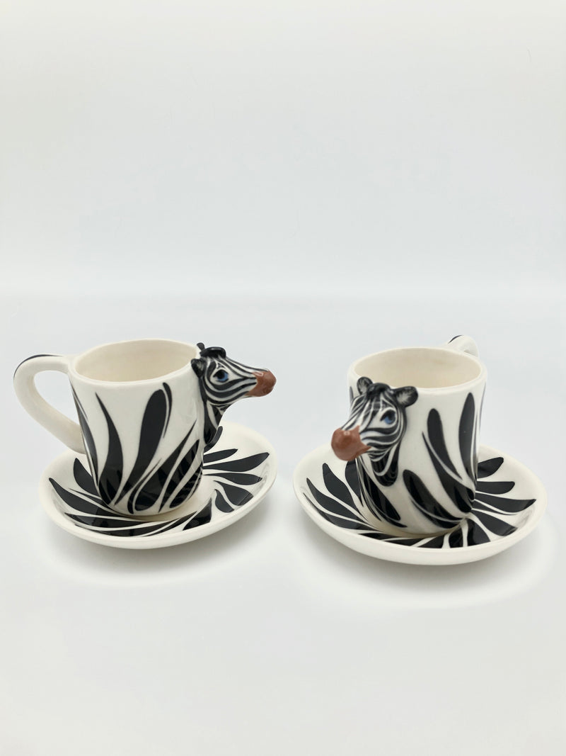 vintage postmodern memphis era zebra tea set by Tom Hatton