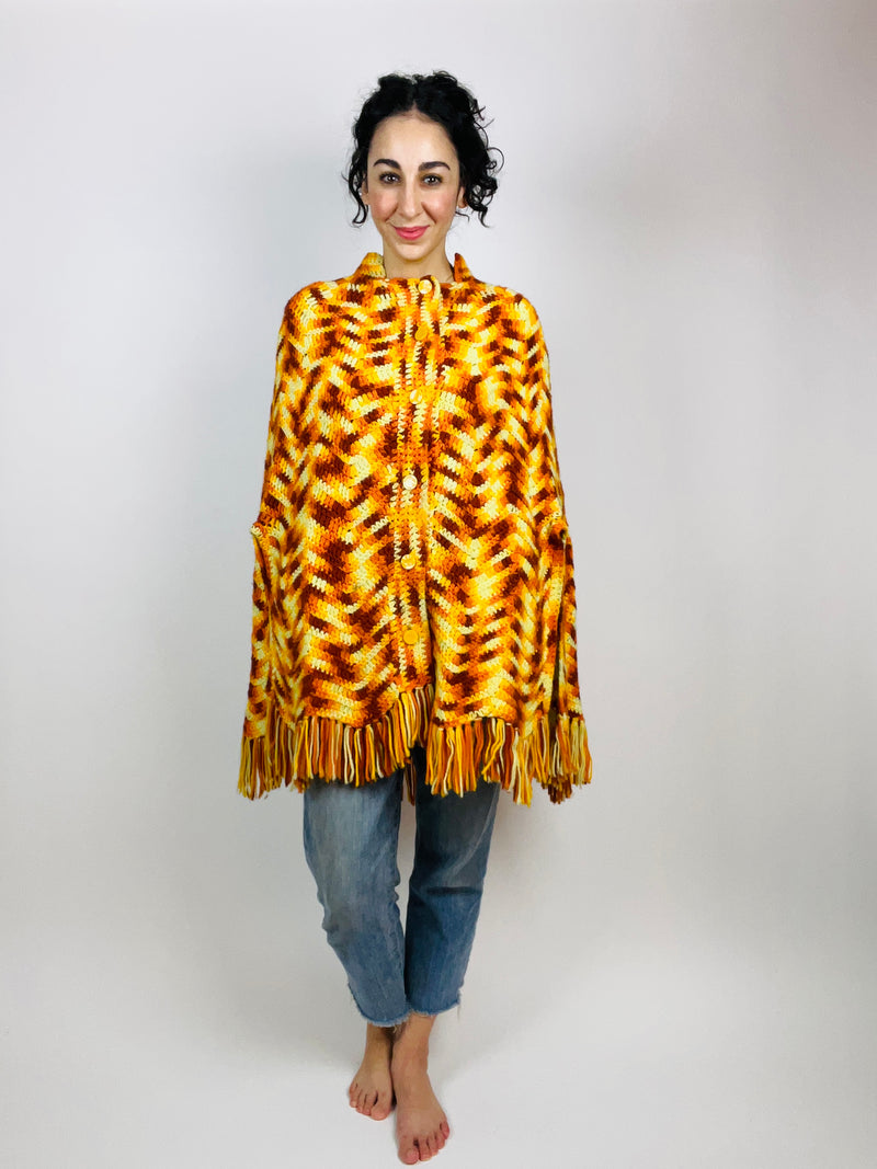 Vintage Crocheted Autumnal Poncho