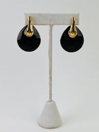 Vintage Black & Gold Enameled Earrings