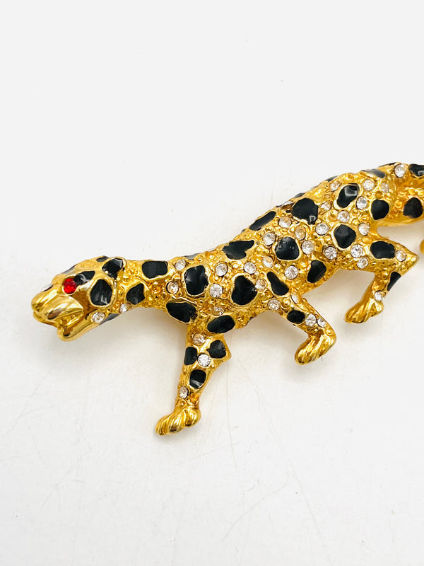 Vintage Rhinestone Leopard Brooch