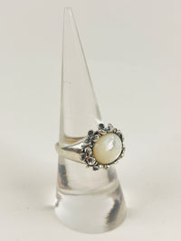 Vintage Sterling Floral & WhiteMoonstone Ring