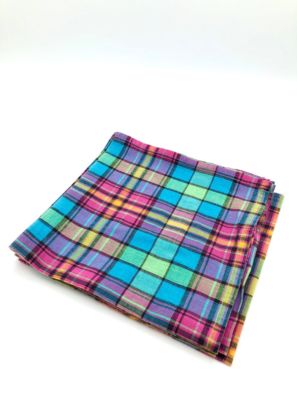 Vintage Bright Plaid Cloth Napkins