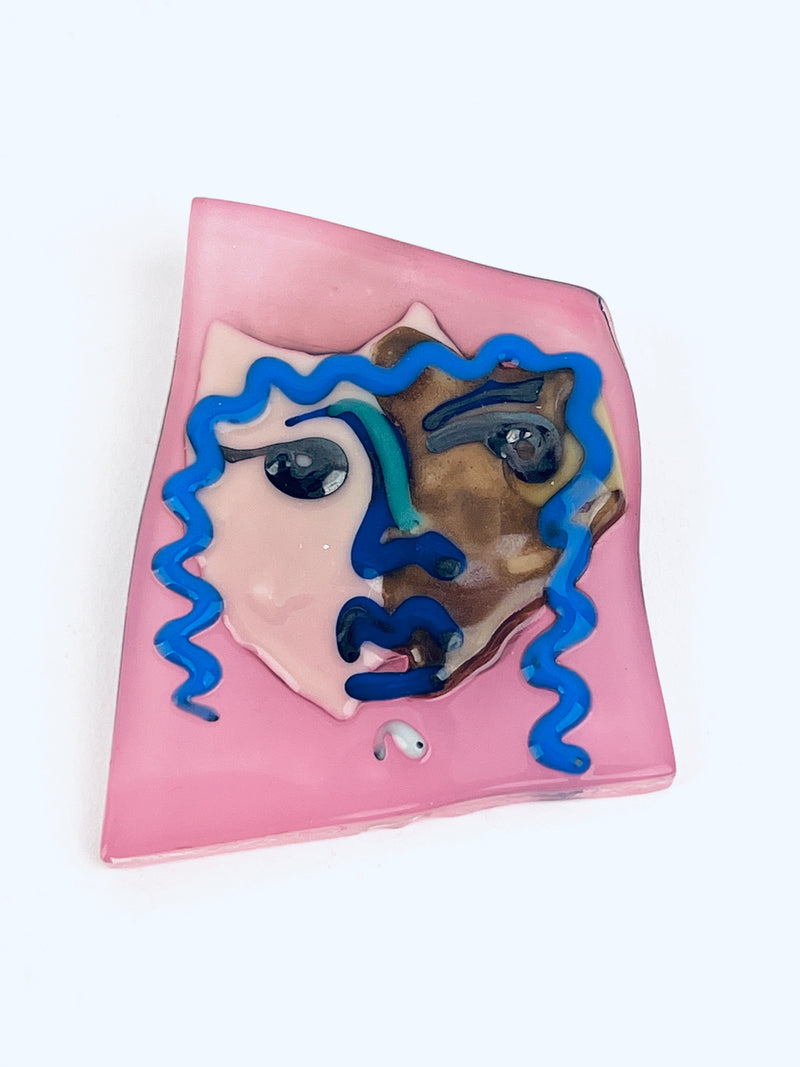 90s Vintage Postmodern Fused Glass Face Brooch