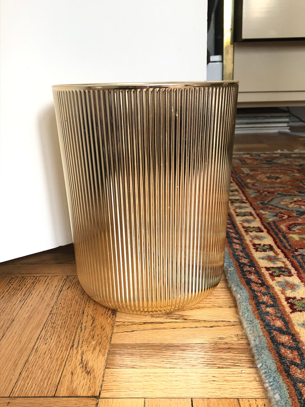 Vintage Gold Fluted Wastebasket