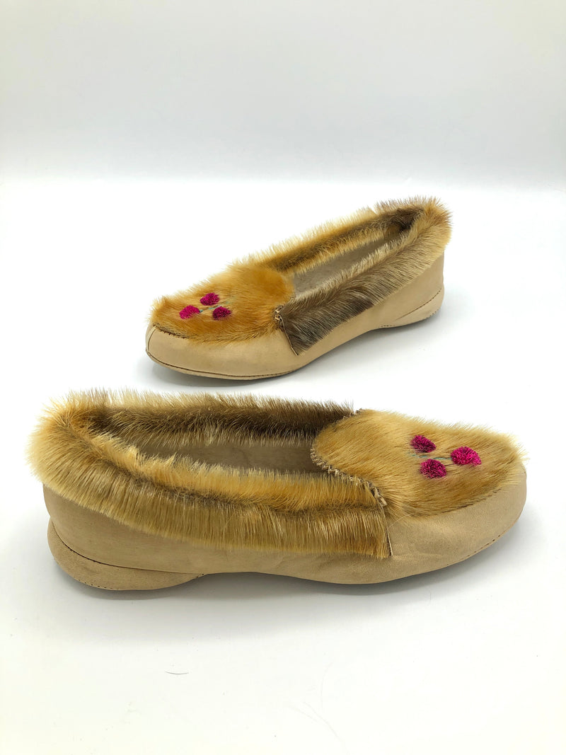 Vintage Fur + Leather Moccasin Slippers