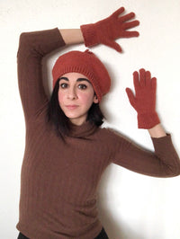 Vintage Persimmon Knit Hat and Glove Set