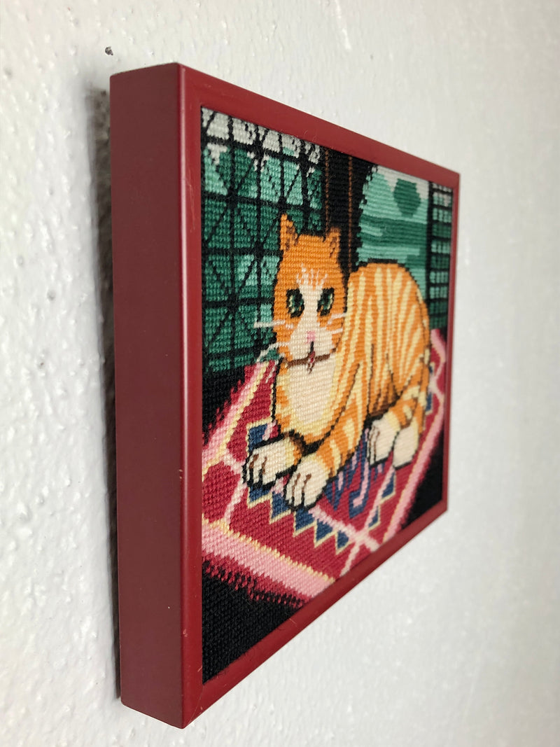 Orange Tabby Cat Framed Needlepoint