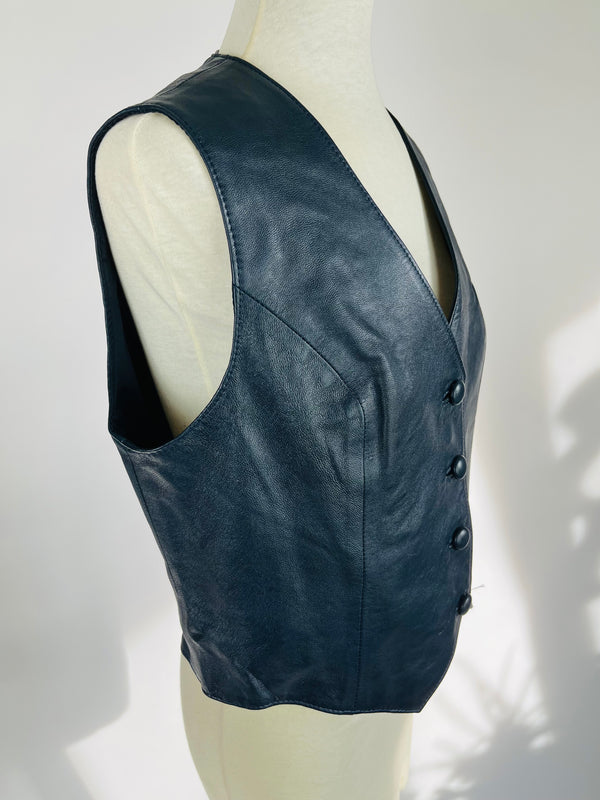 Vintage Navy Blue Leather Vest