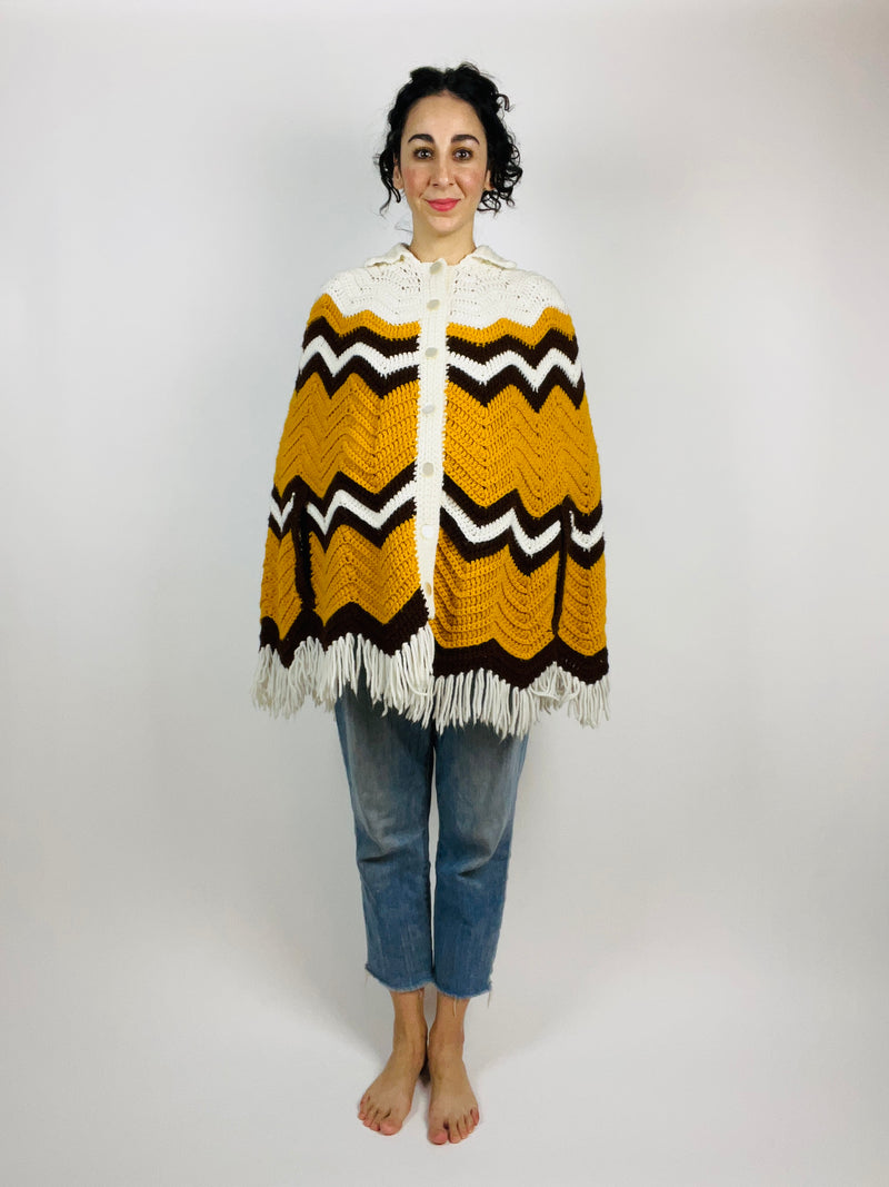 Vintage Crocheted Chevron Poncho