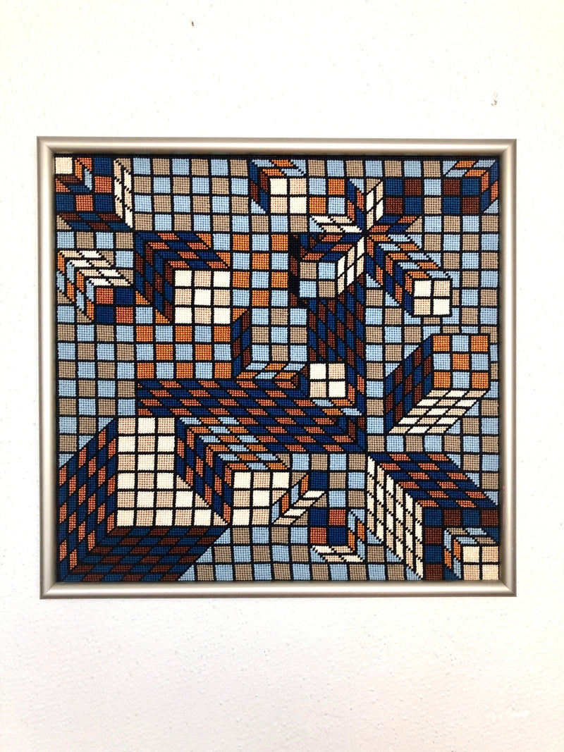 Vintage Op Art Needlepoint in the Style of Vasarely