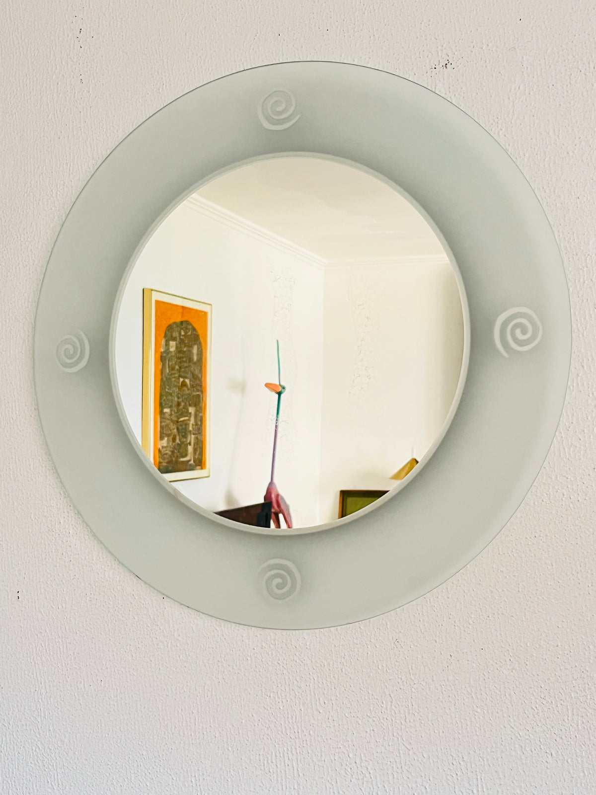 90s Postmodern Round Frosted Wall Mirror by BDI