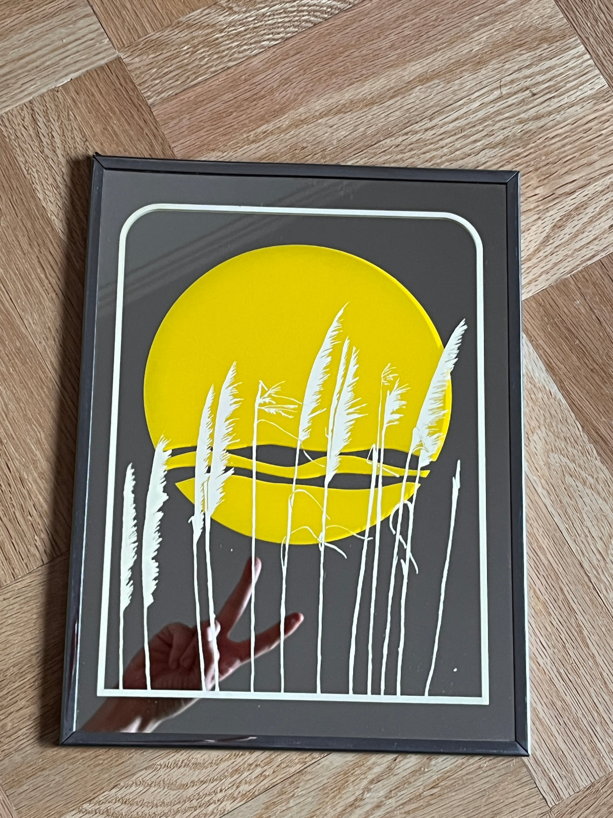 1970s Framed Art Mirror - Yellow Sun / Wheat