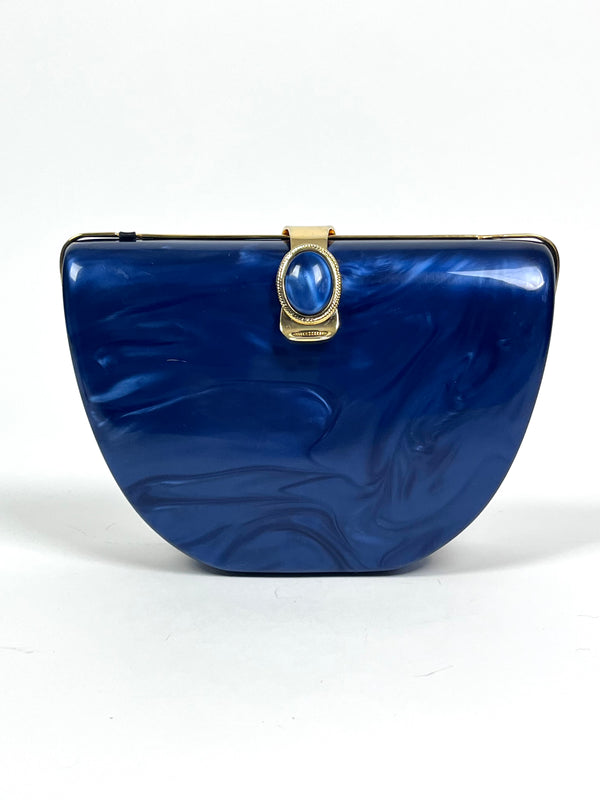 Vintage Blue Marbled Lucite Box Purse/Clutch