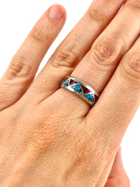 Vintage Zuni Sterling Turquoise & Coral Ring
