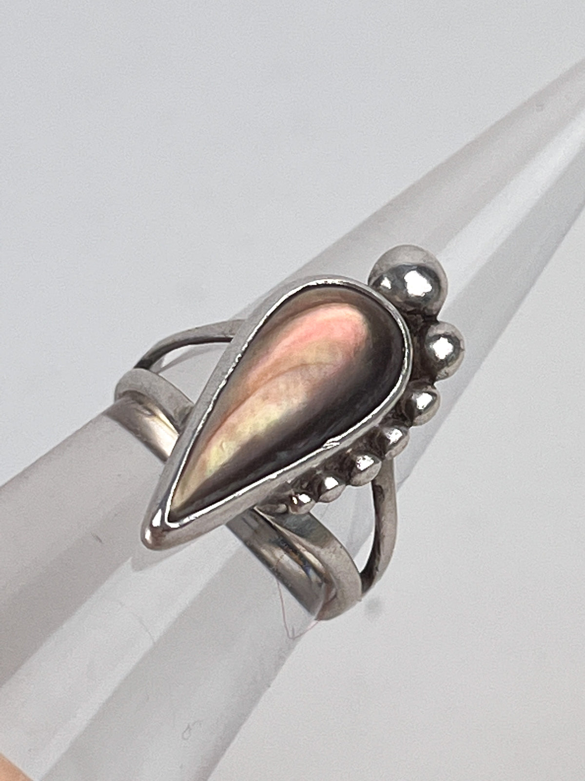 Sterling and Black Mother of Pearl Ring