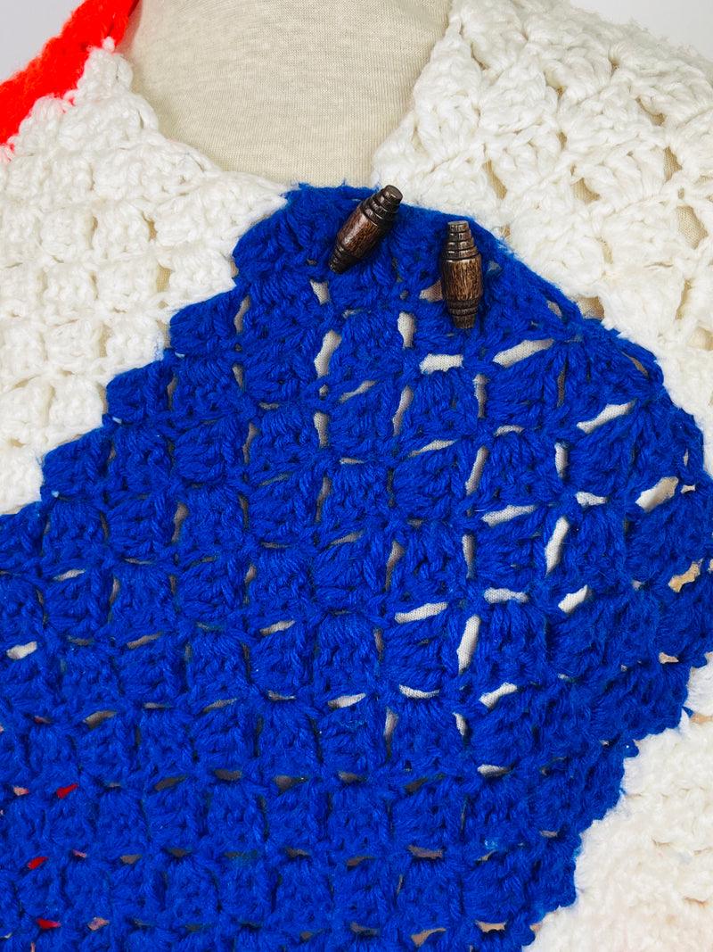 Vintage Colorblock Crocheted Poncho