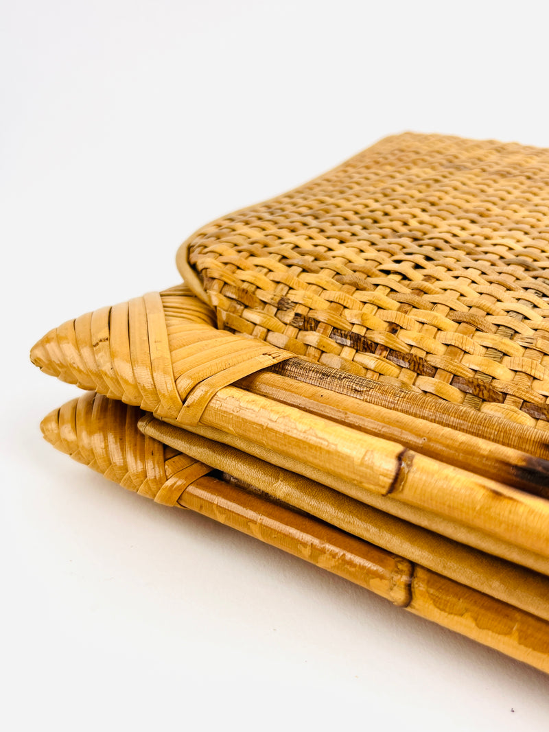 Vintage Oversized Rattan and Leather Clutch
