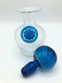Vintage Blown Glass Decanter with Blue Stopper
