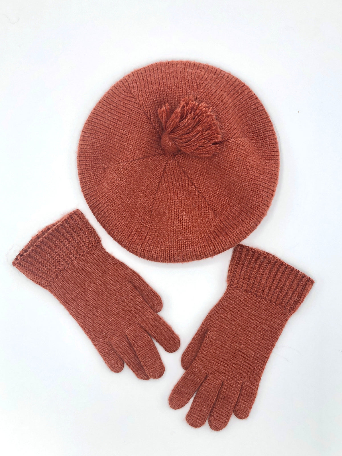 Vintage Persimmon Knit Hat and Glove Set