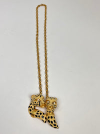 Vintage Enamel Leopard Head Necklace