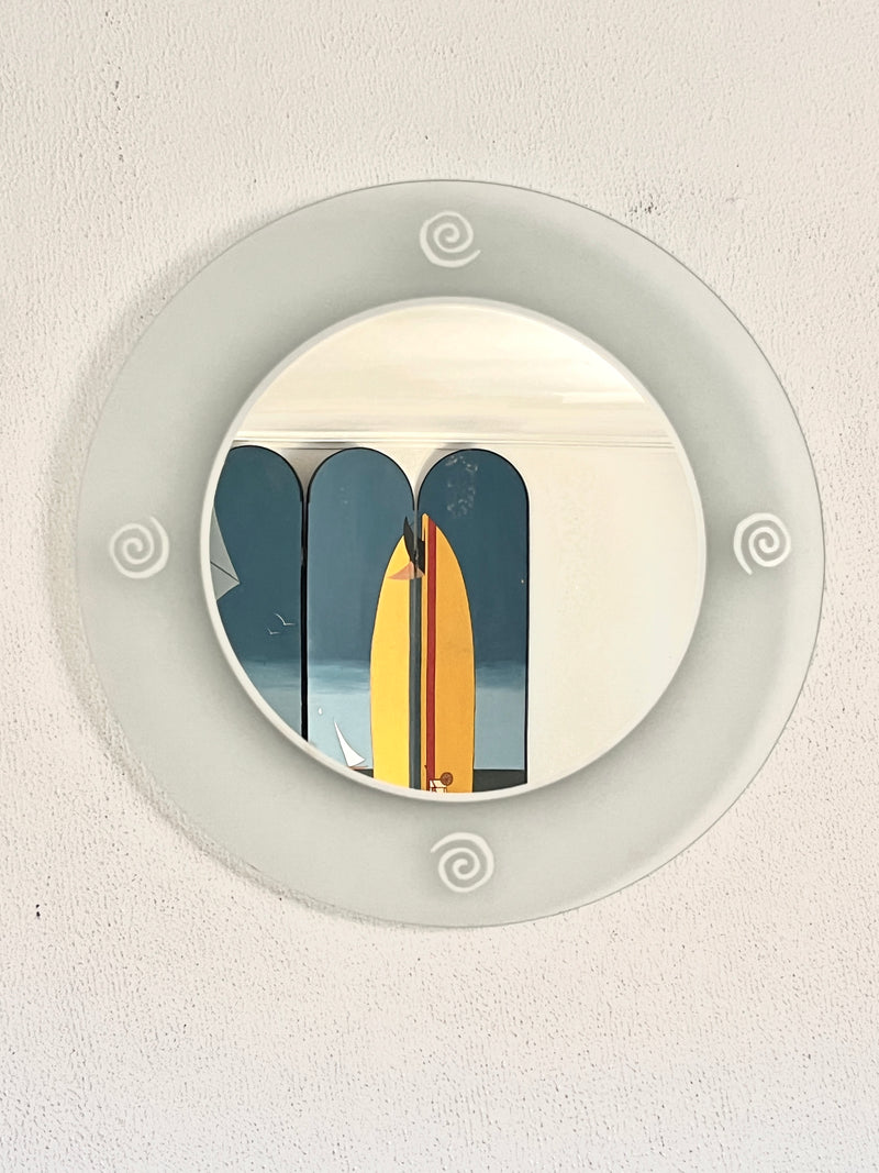 90s Postmodern Round Frosted Wall Mirror by BDI