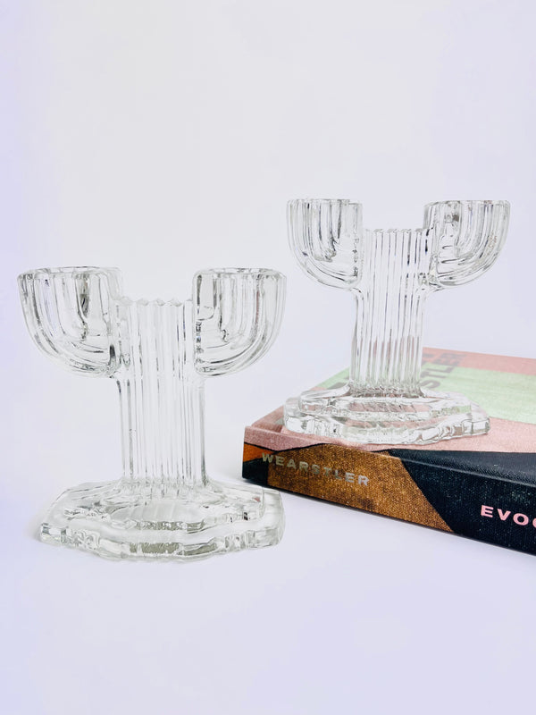 Vintage Glass Cactus Candle Holders