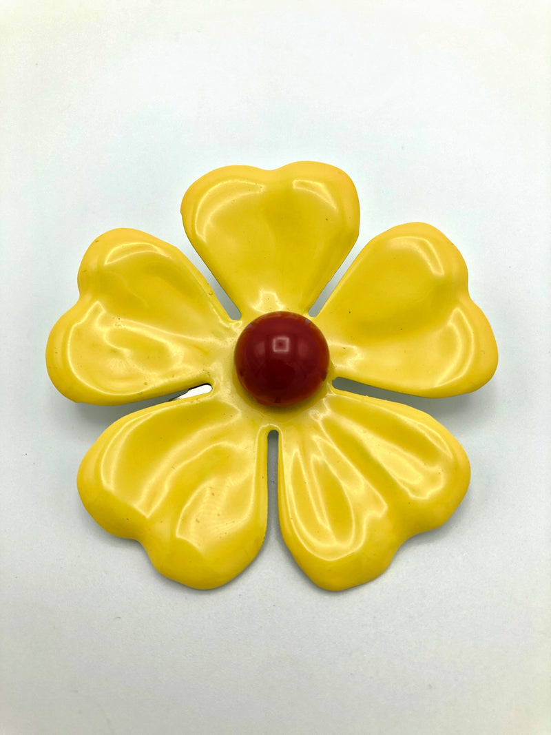Vintage Enameled Yellow Flower Brooch