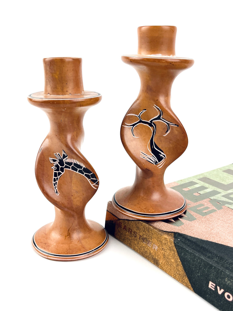 Carved Soapstone Candle Holders