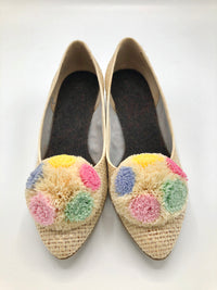 Vintage Woven Raffia Pompom Shoes