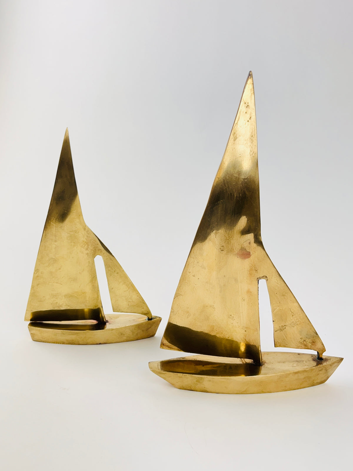 Vintage 2pc Brass Sailboat Sculptures