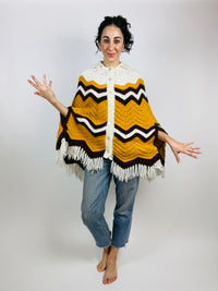 Vintage Crocheted Chevron Poncho