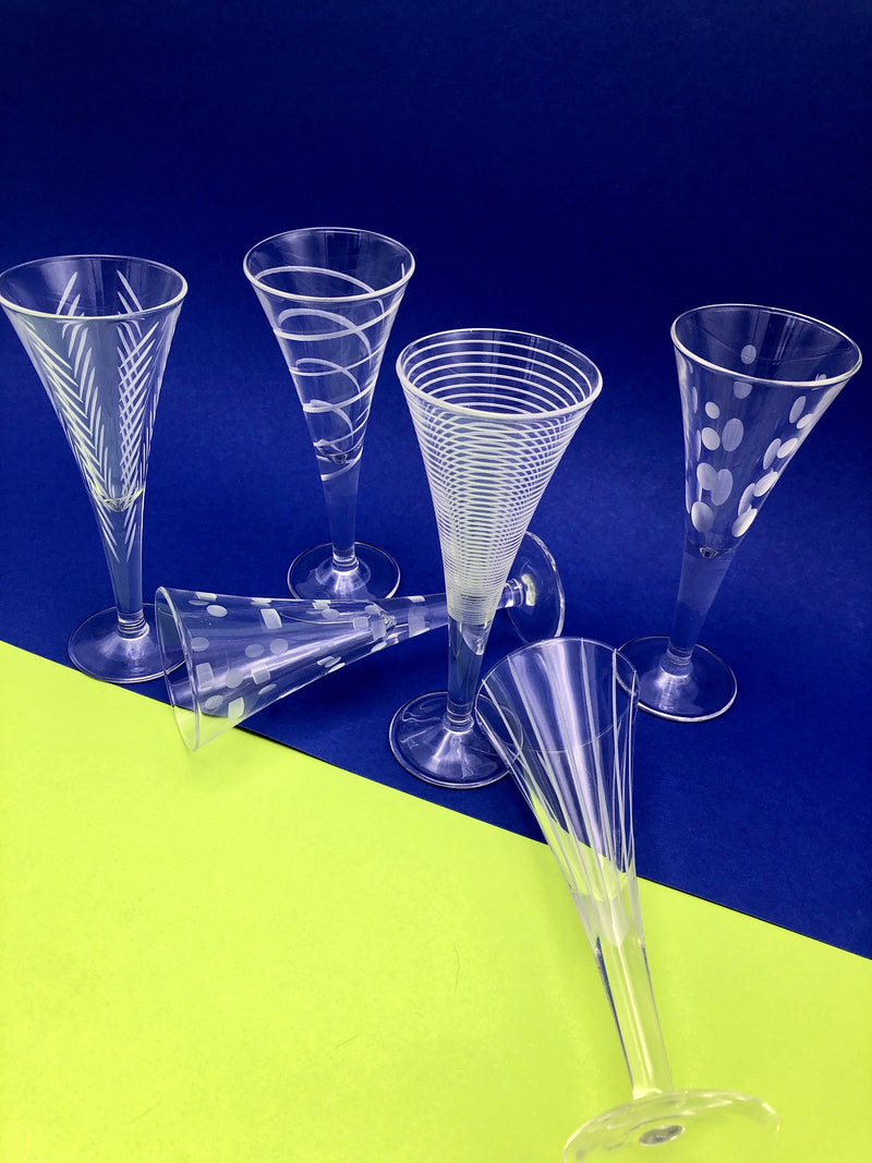Vintage Etched Glass Champagne Flutes