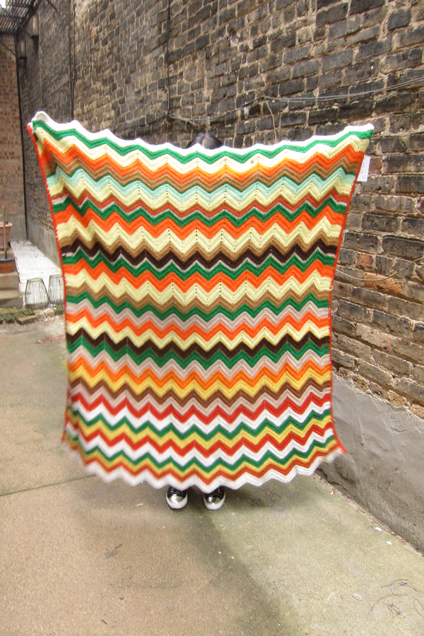 Vintage orange green red yellow brown chevron blanket