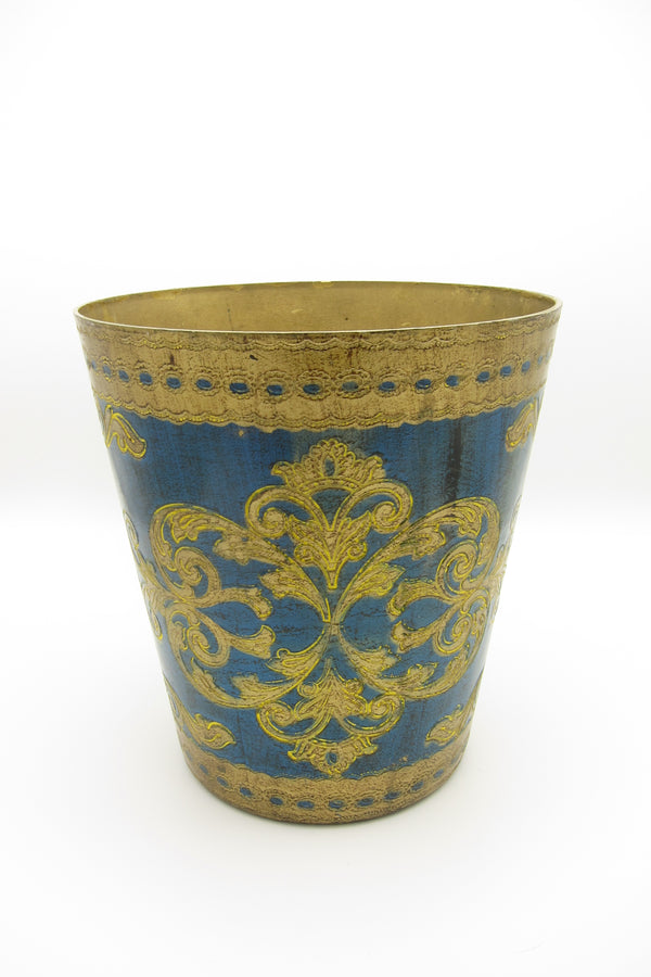 vintage blue gold florentine waste basket