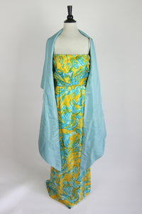 Vintage 1960s Silk Evening Gown & Shawl by Helena Barbieri
