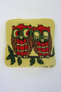 Vintage 1960s Owl Needlepoint Pillow