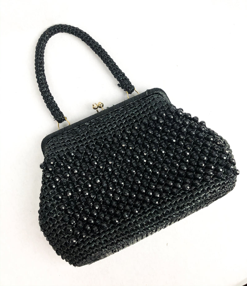 Vintage Woven Black Raffia Bag