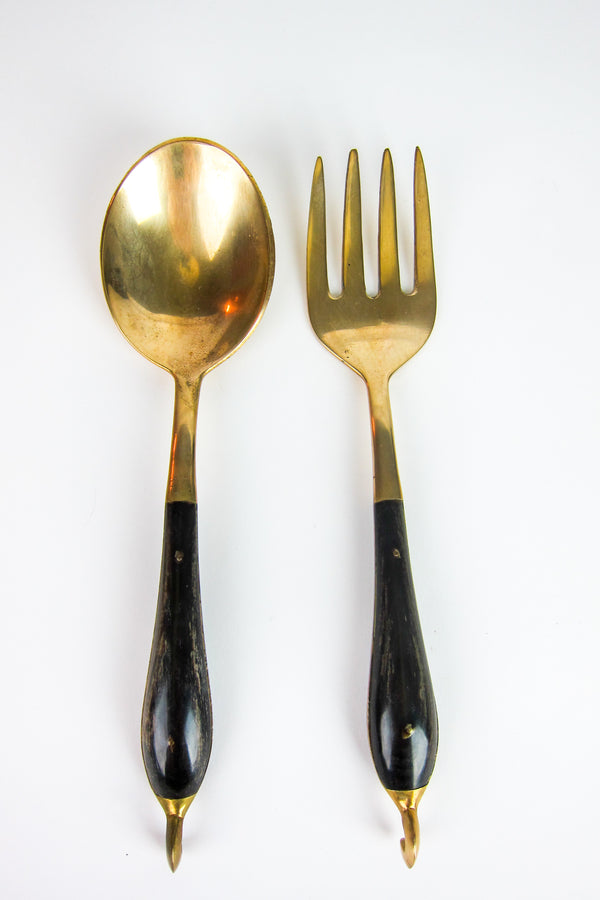 Vintage Bronze and Horn Serving Utensils