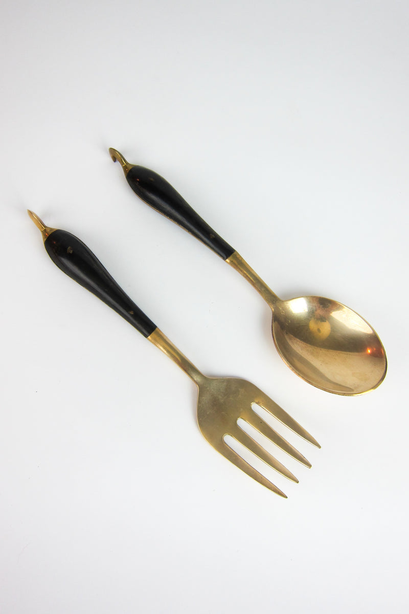 Vintage Bronze and Horn Serving Utensils
