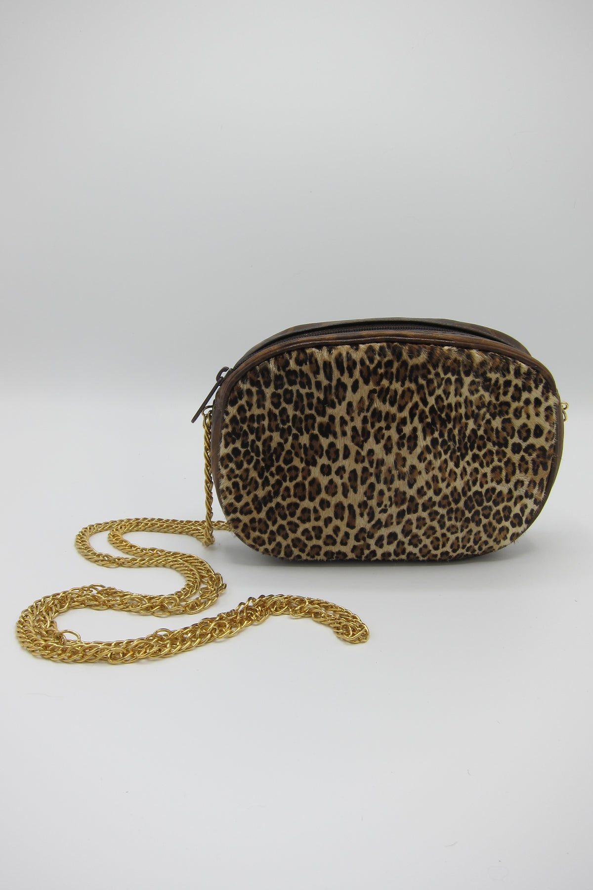 Vintage Calf Hair Leopard Print Purse with Chain Strap
