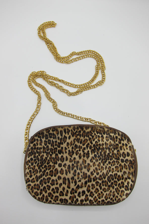 Vintage Calf Hair Leopard Print Purse with Chain Strap