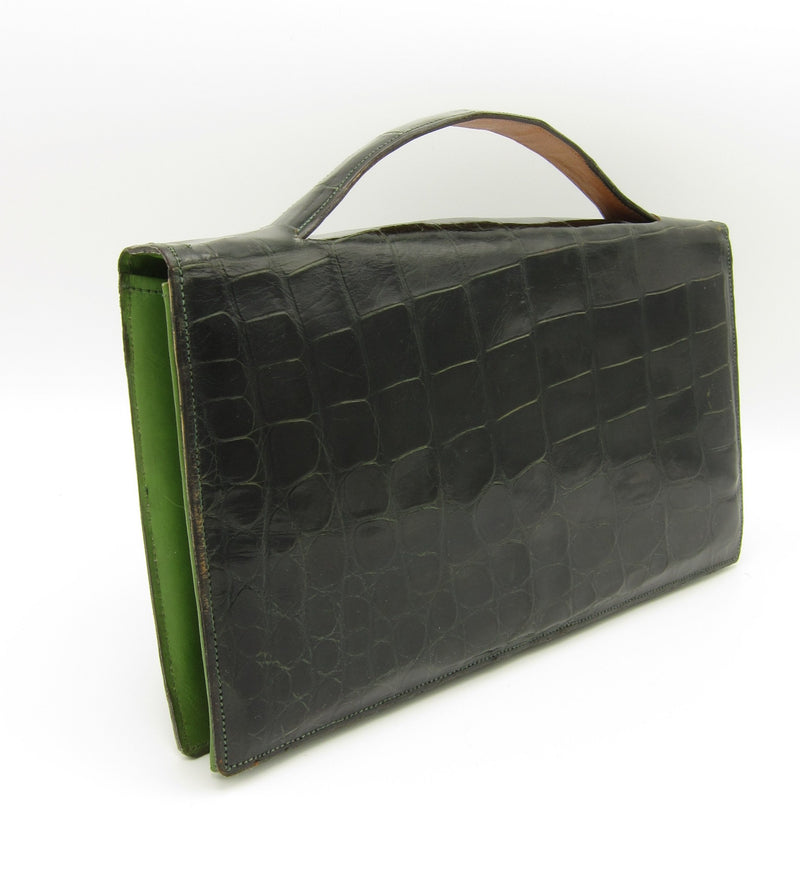 vintage green alligator bag clutch