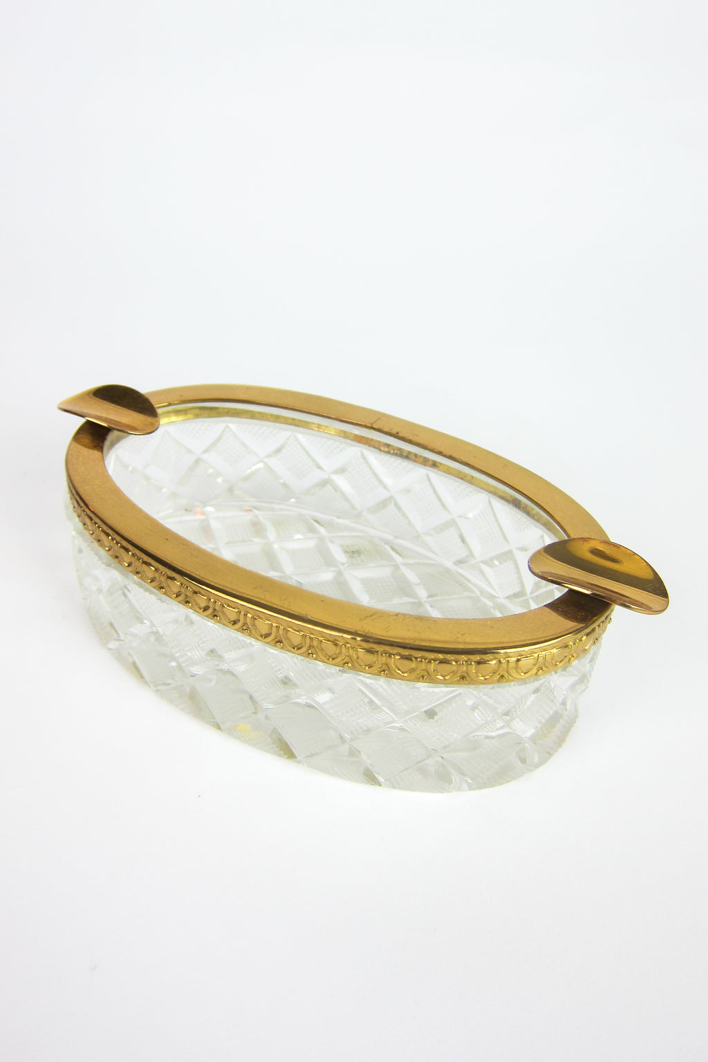 Vintage Cut Crystal Gold Ormolu Ashtray