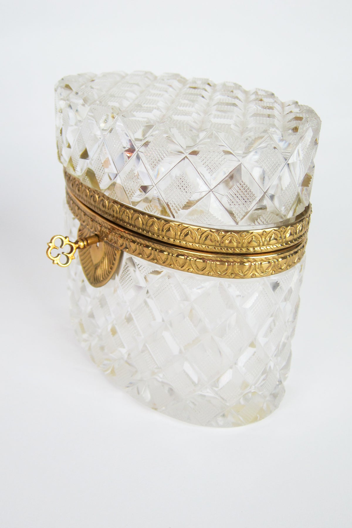 Vintage Cut Crystal Gold Ormolu Box / Casket with Key