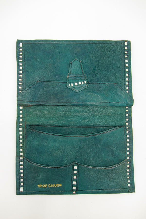 Vintage Florentine 22K Gold Accented Leather Wallet - Green