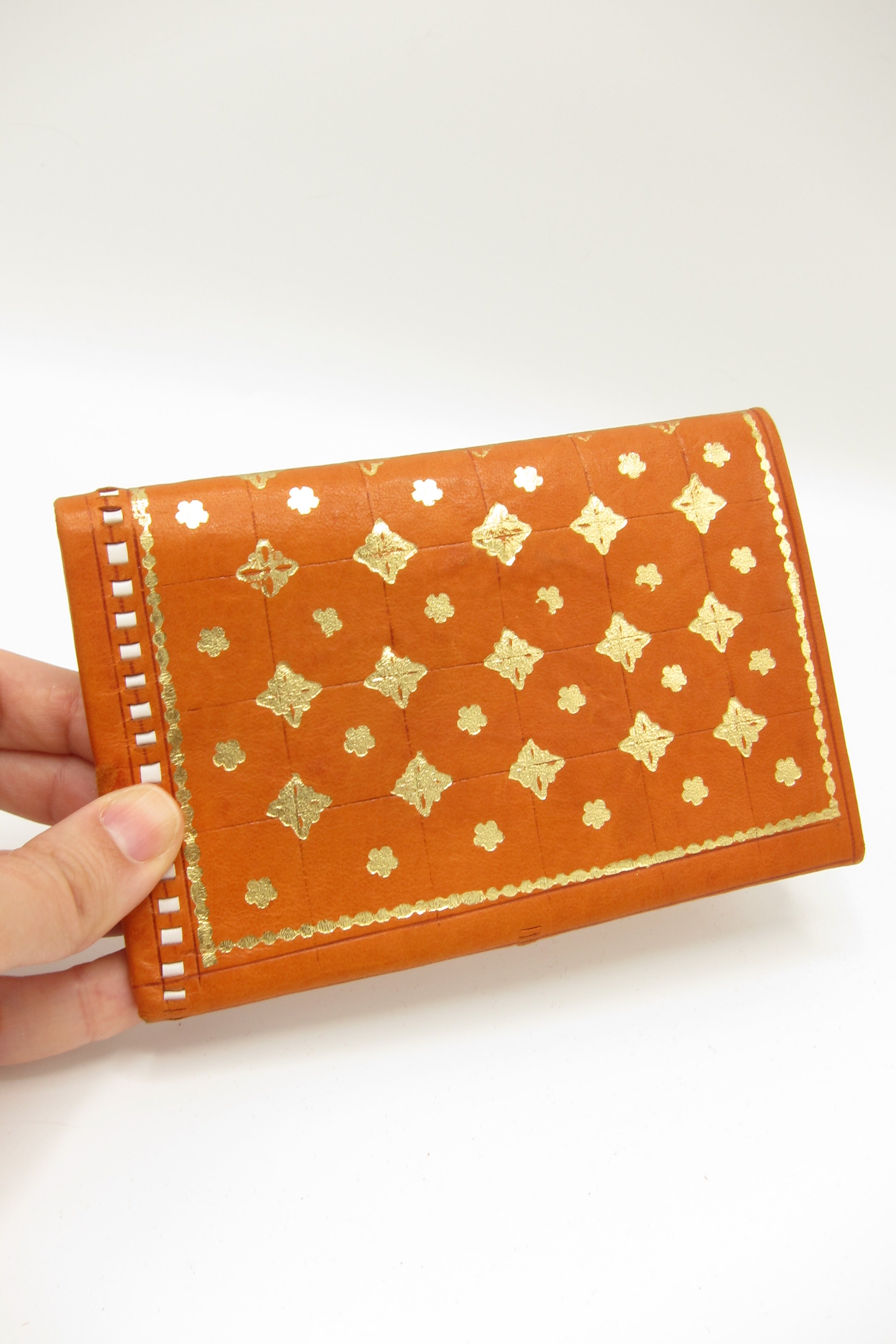 Vintage Florentine 22K Gold Accented Leather Wallet Orange Dovetail