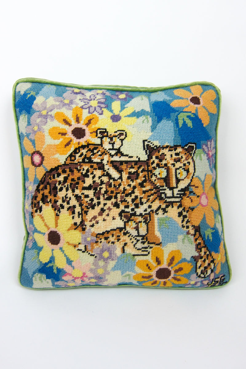 Vintage 1970s Psychedelic Leopard Needlepoint Pillow
