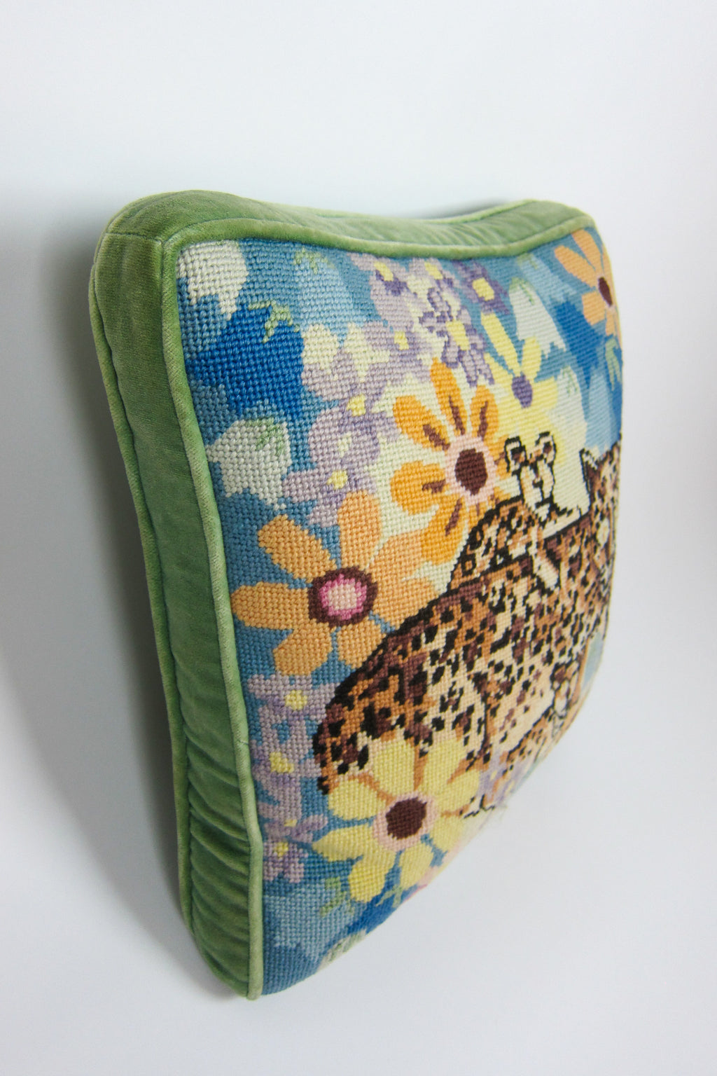 Vintage 1970s Psychedelic Leopard Needlepoint Pillow
