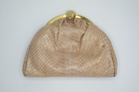 vintage nude snakeskin purse clutch gold hardware